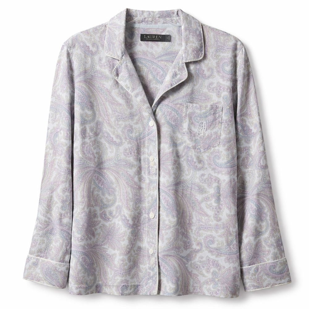 LRL Ralph Lauren Black Label Button Front Pajama Top Sz S Blue Paisley Logo L/S